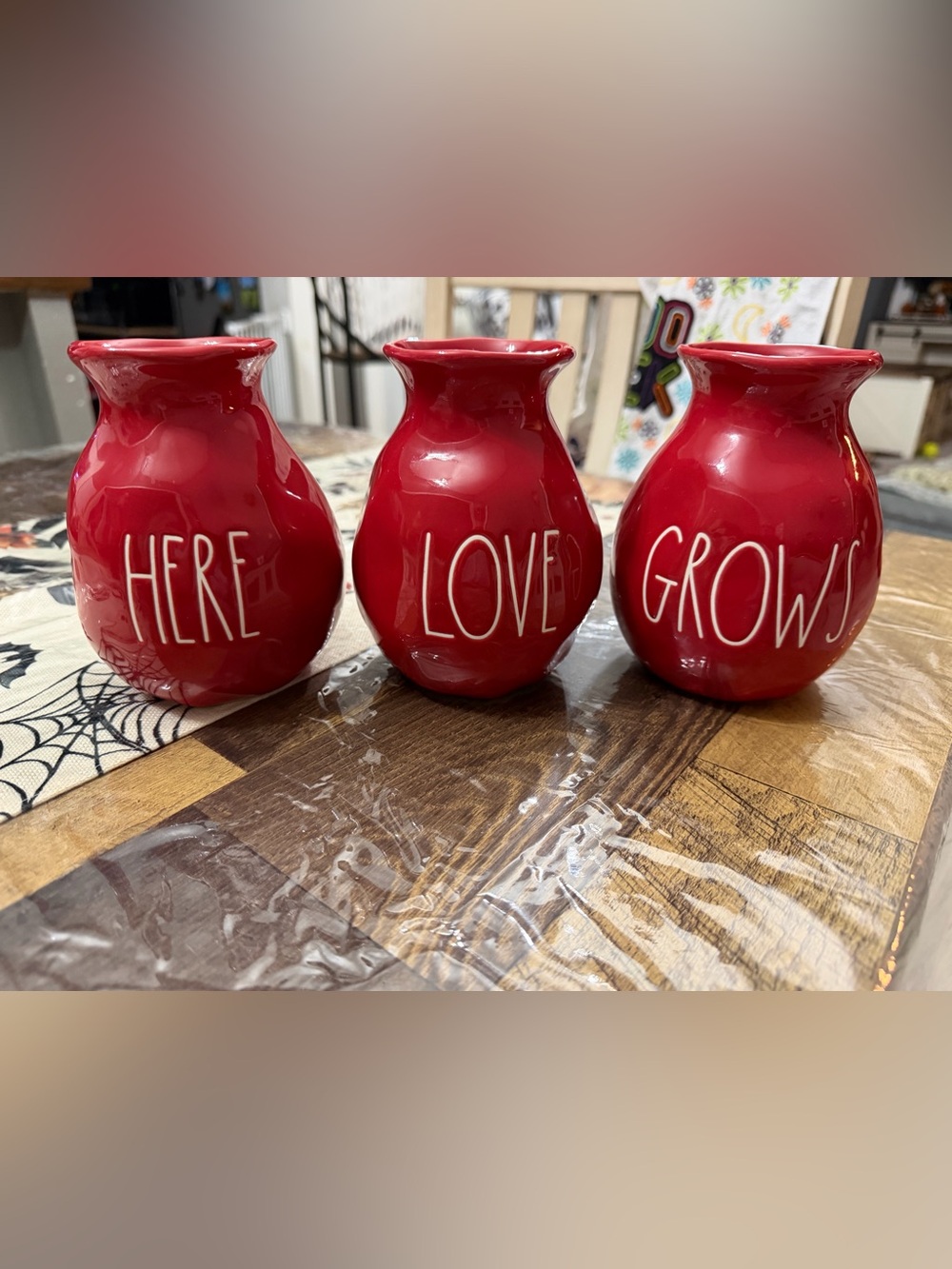 Rae Dunn Red Ceramic 'Here Love Grows' Mini Vases Set